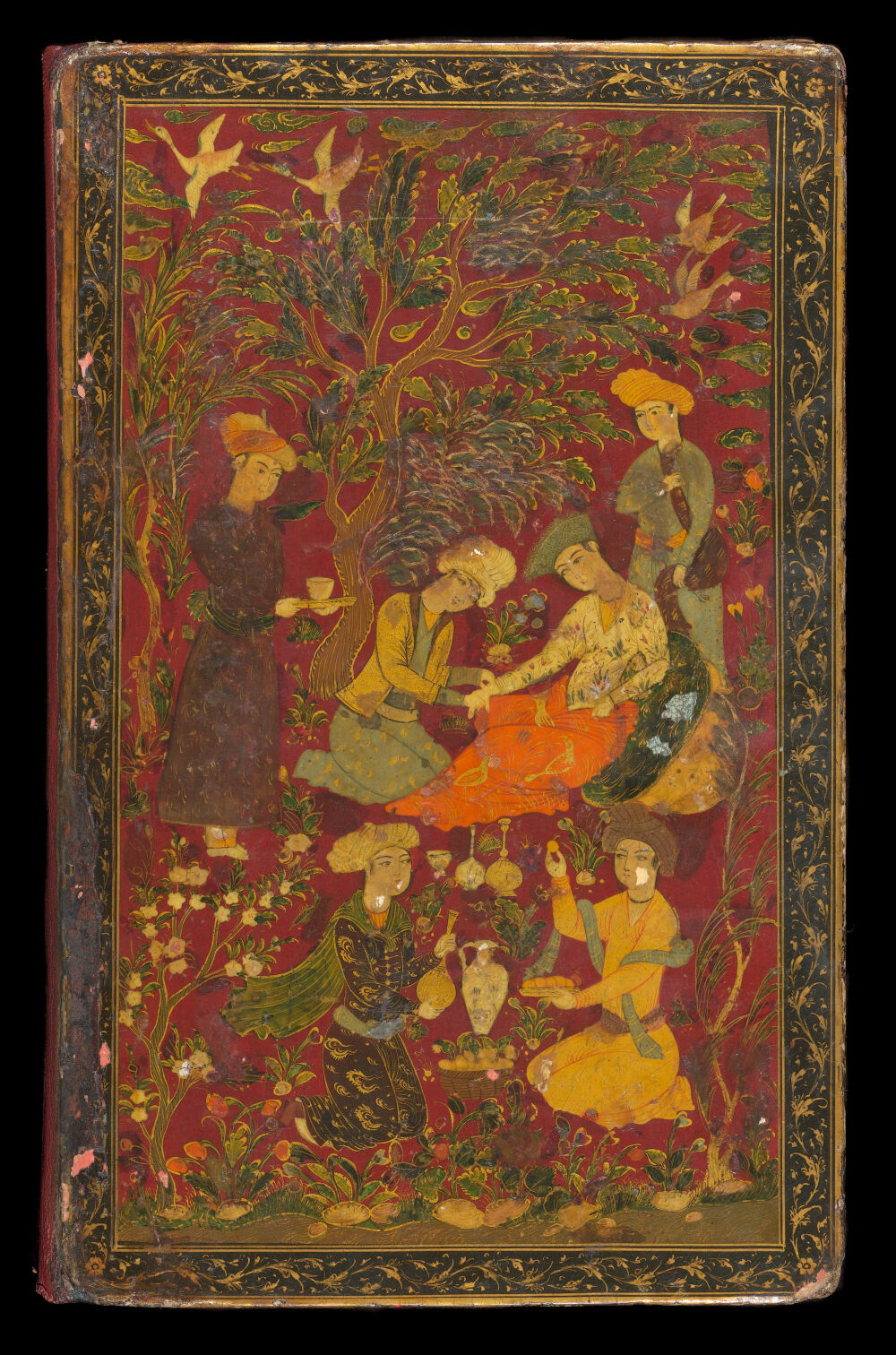 Back binding board of a manuscript of the Canon, painted and lacquered.